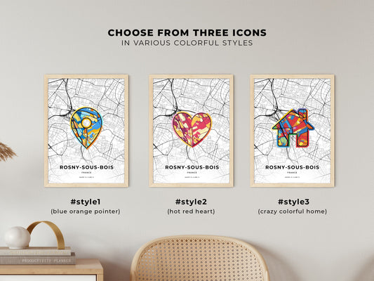 Rosny-Sous-Bois France maps with colorful icons