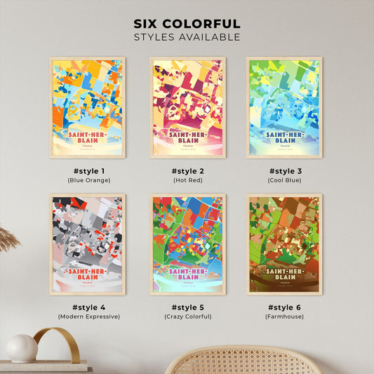 Colorful SAINT-HERBLAIN FRANCE Fine Art Map Blue Orange