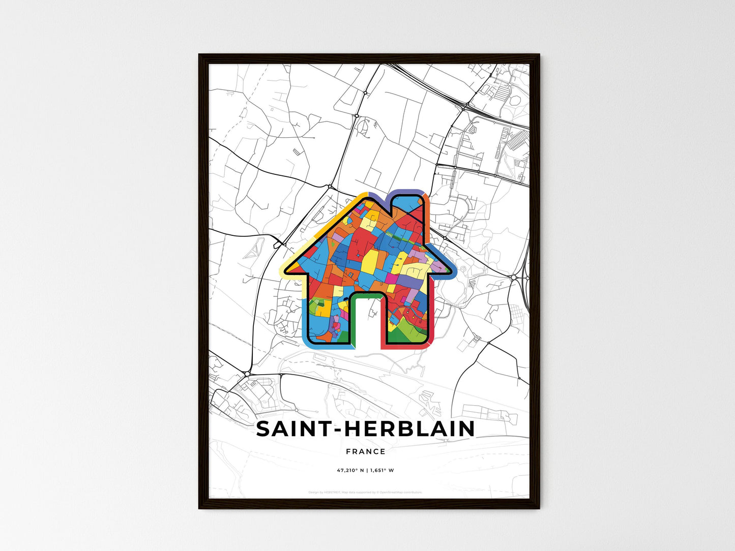 Saint-Herblain France wedding art map with home icon