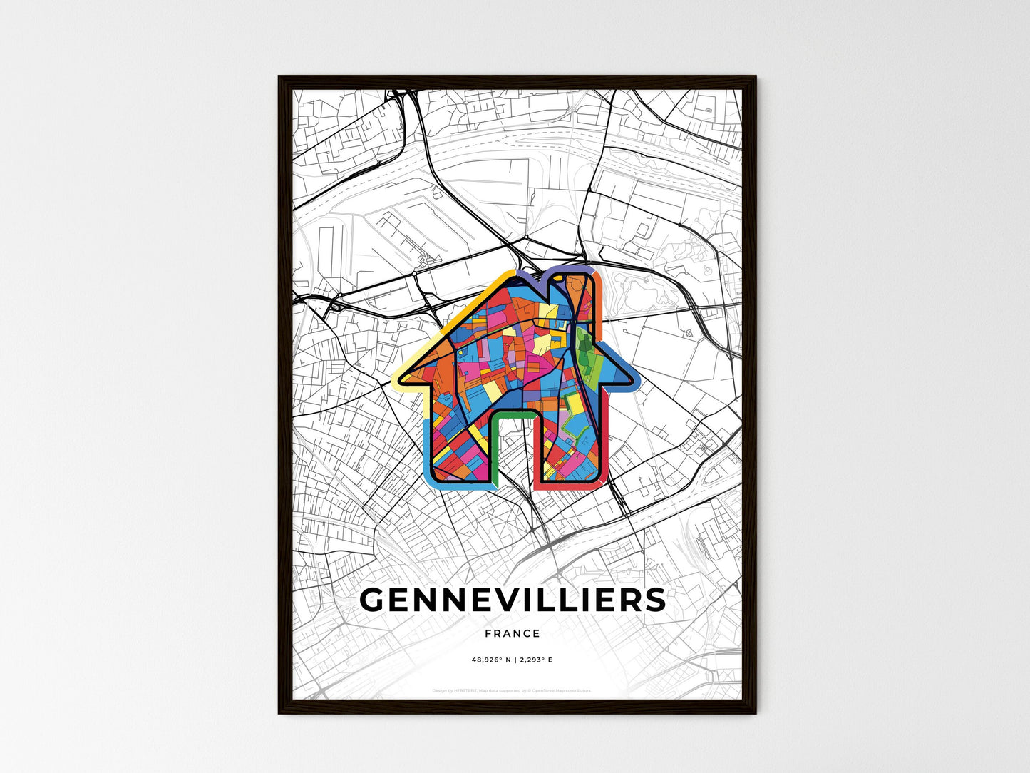 Gennevilliers France wedding art map with home icon
