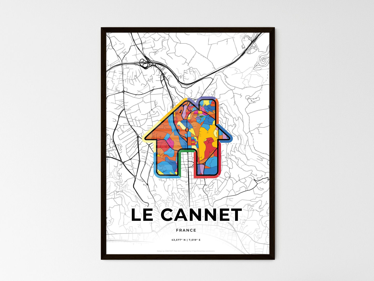 Le Cannet France wedding art map with home icon