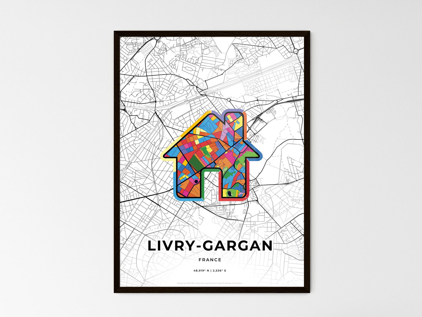 Livry-Gargan France wedding art map with home icon