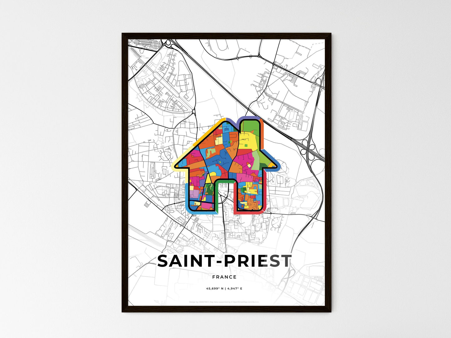 Saint-Priest France wedding art map with home icon