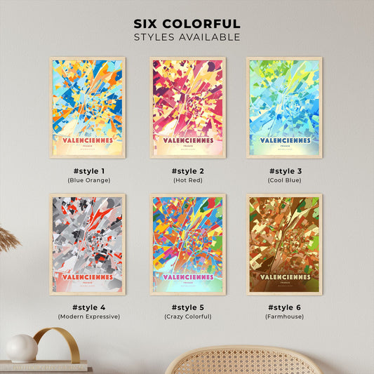 Colorful VALENCIENNES FRANCE Fine Art Map Blue Orange