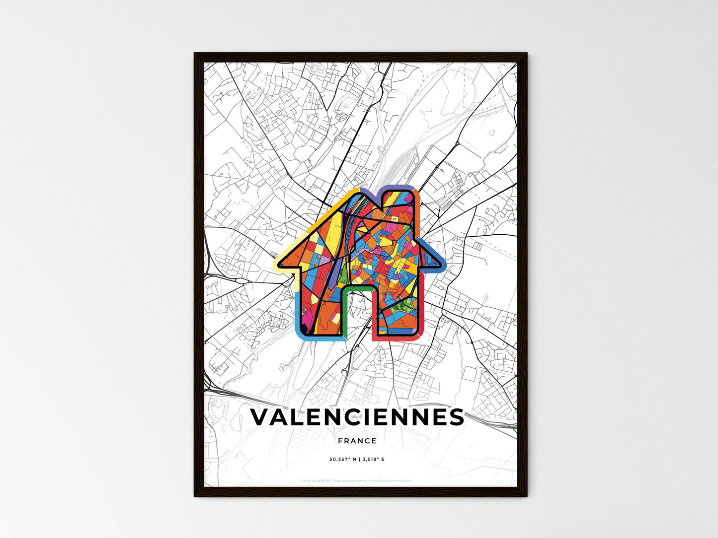 Valenciennes France wedding art map with home icon