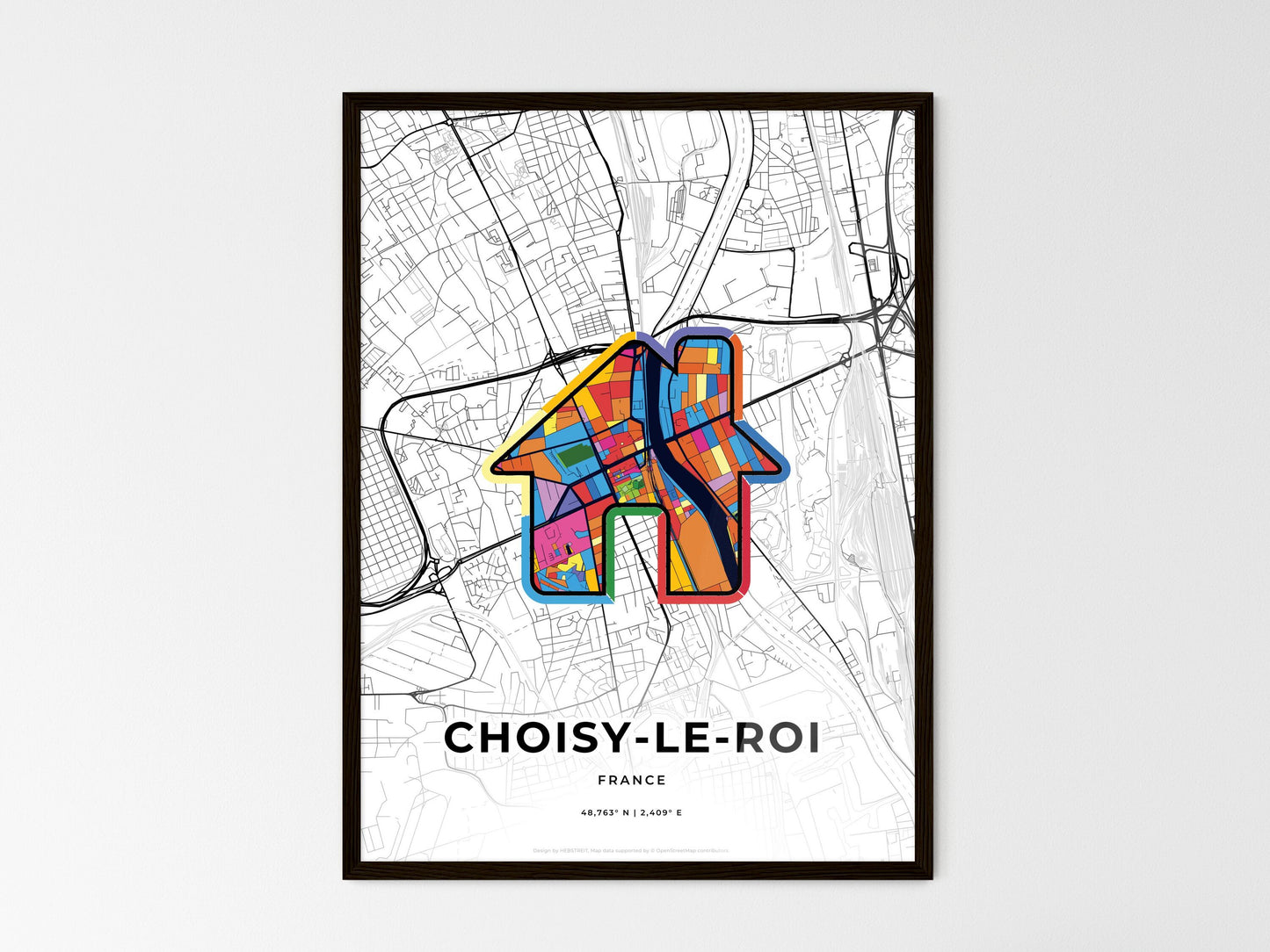 Choisy-Le-Roi France wedding art map with home icon