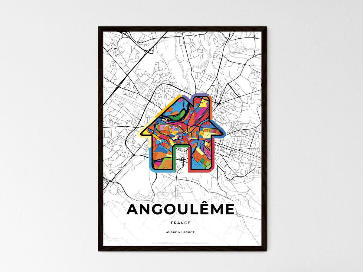 Angoulême France wedding art map with home icon