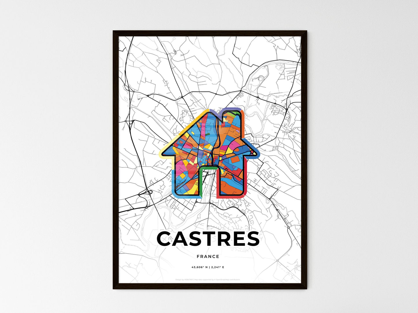 Castres France wedding art map with home icon