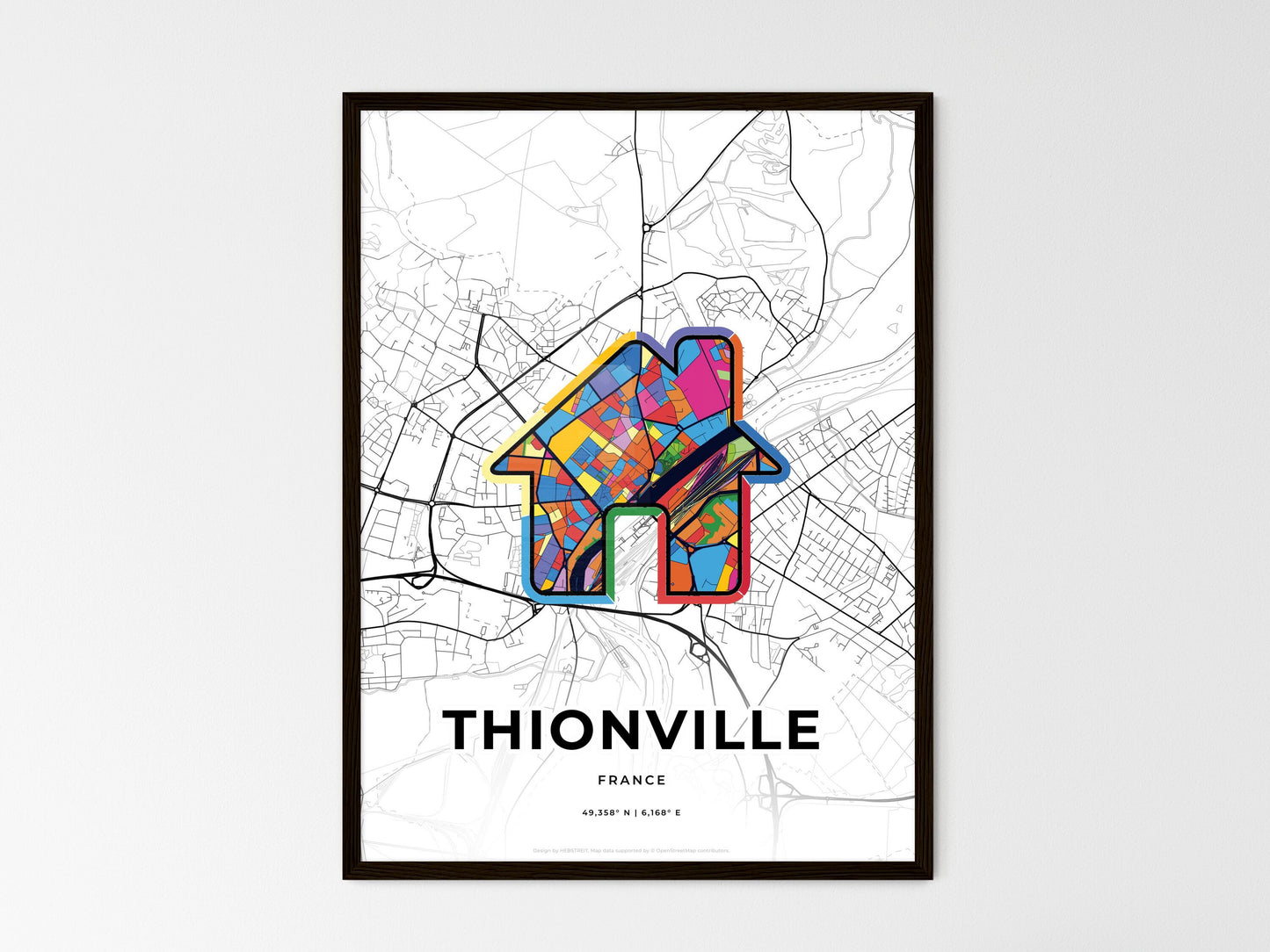 Thionville France wedding art map with home icon