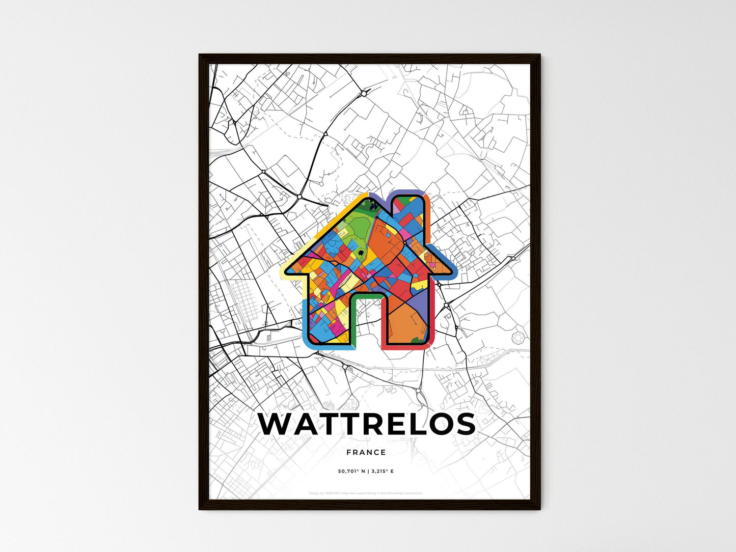 Wattrelos France wedding art map with home icon