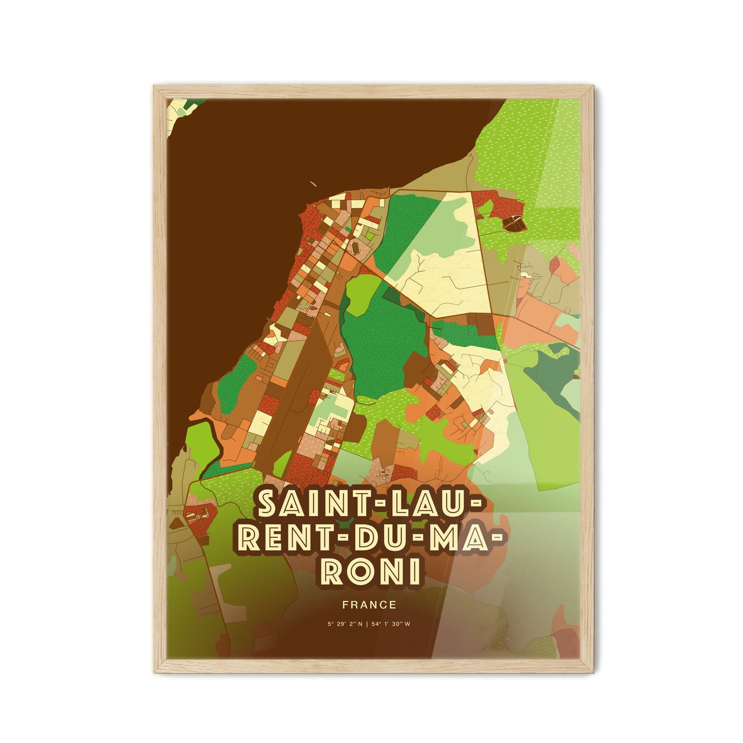 Colorful SAINT-LAURENT-DU-MARONI FRANCE Fine Art Map Farmhouse