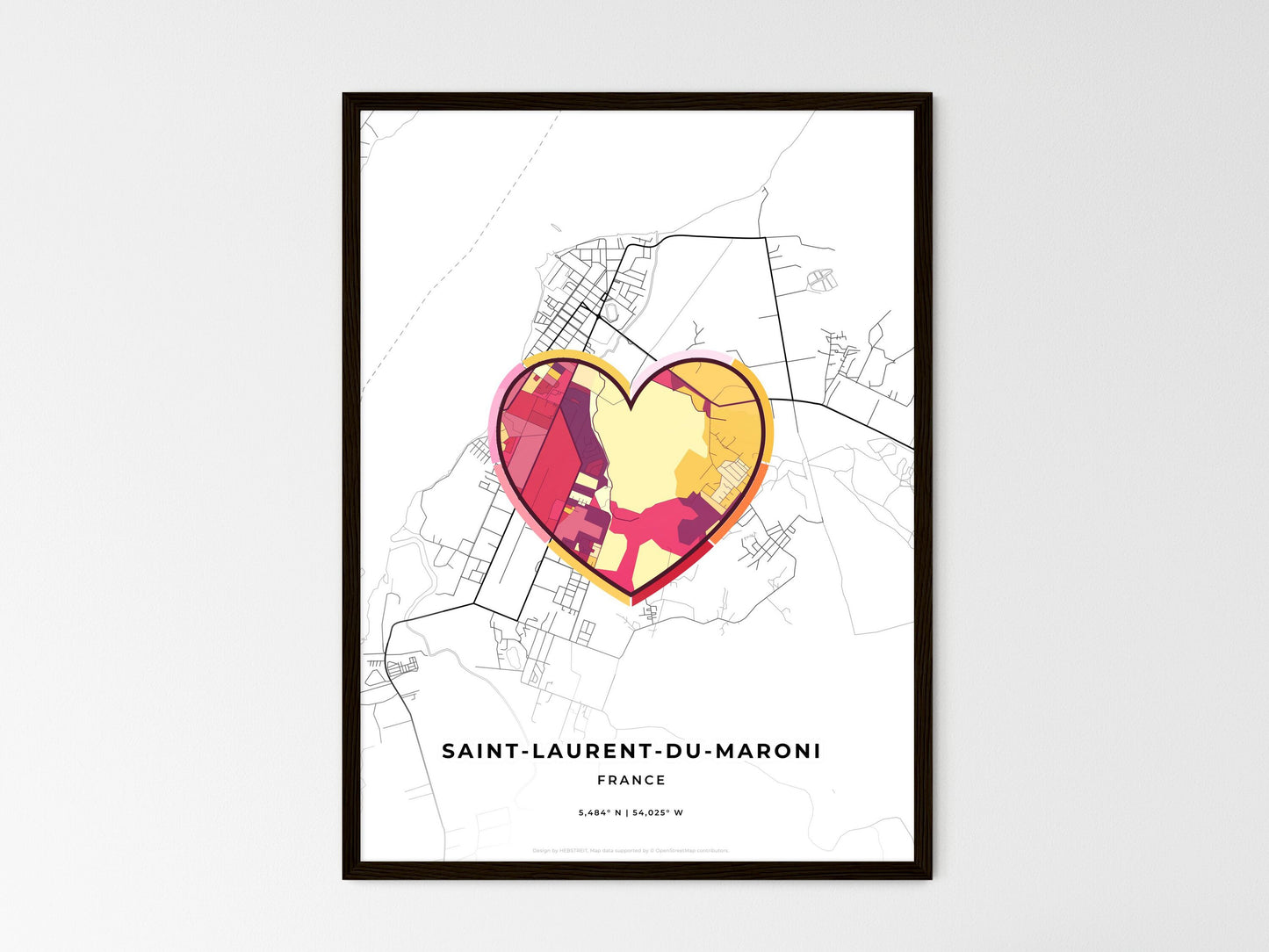 Saint-Laurent-Du-Maroni France wedding art map with heart icon