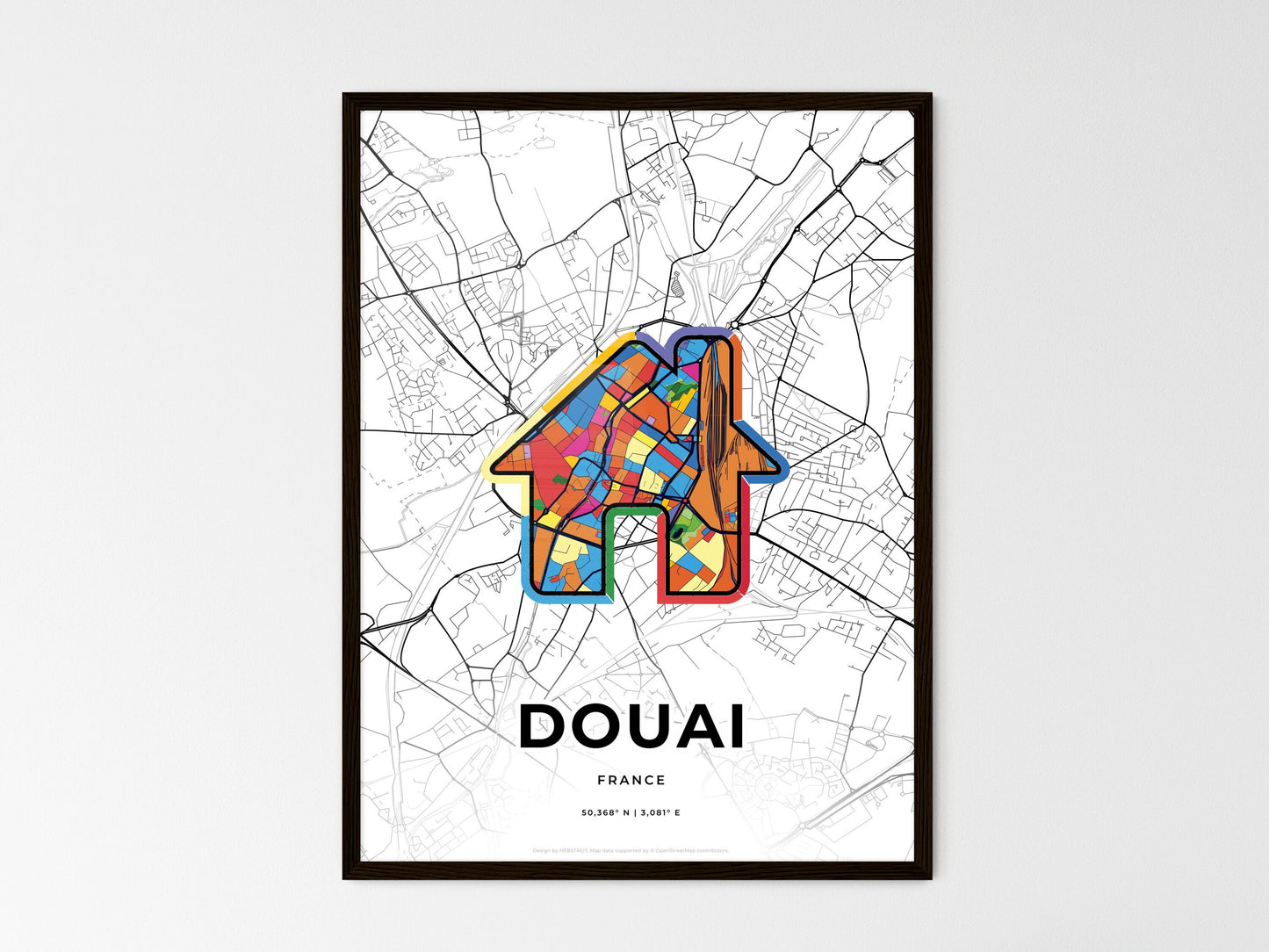 Douai France wedding art map with home icon