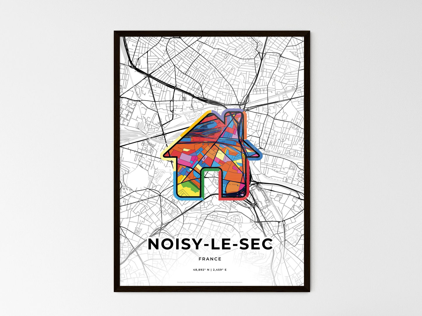 Noisy-Le-Sec France wedding art map with home icon