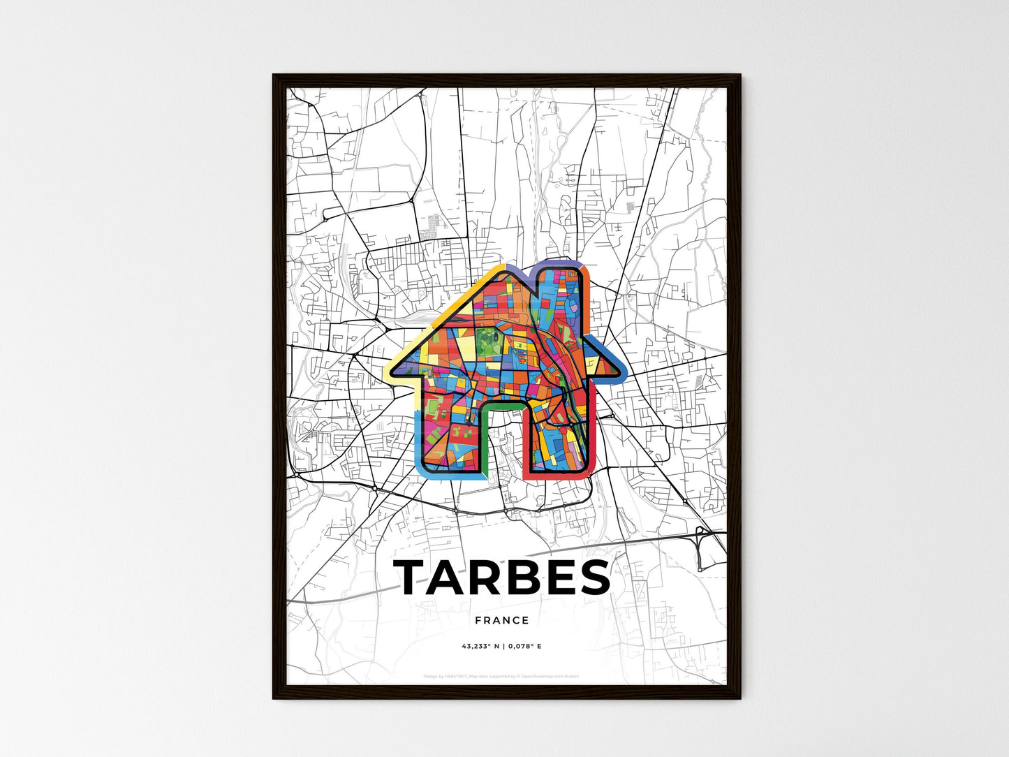 Tarbes France wedding art map with home icon