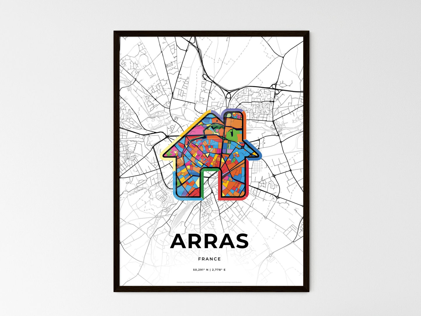 Arras France wedding art map with home icon