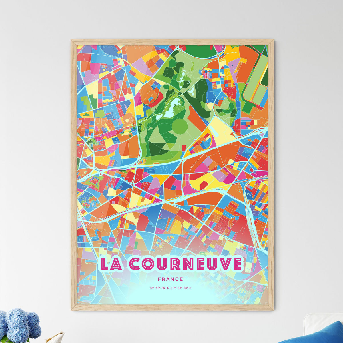 Colorful LA COURNEUVE FRANCE Fine Art Map Crazy Colors