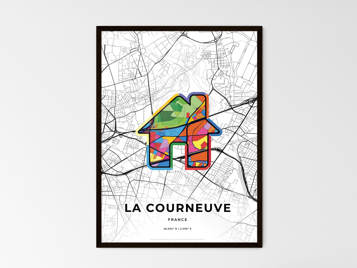 La Courneuve France wedding art map with home icon