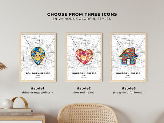 Bourg-En-Bresse France maps with colorful icons