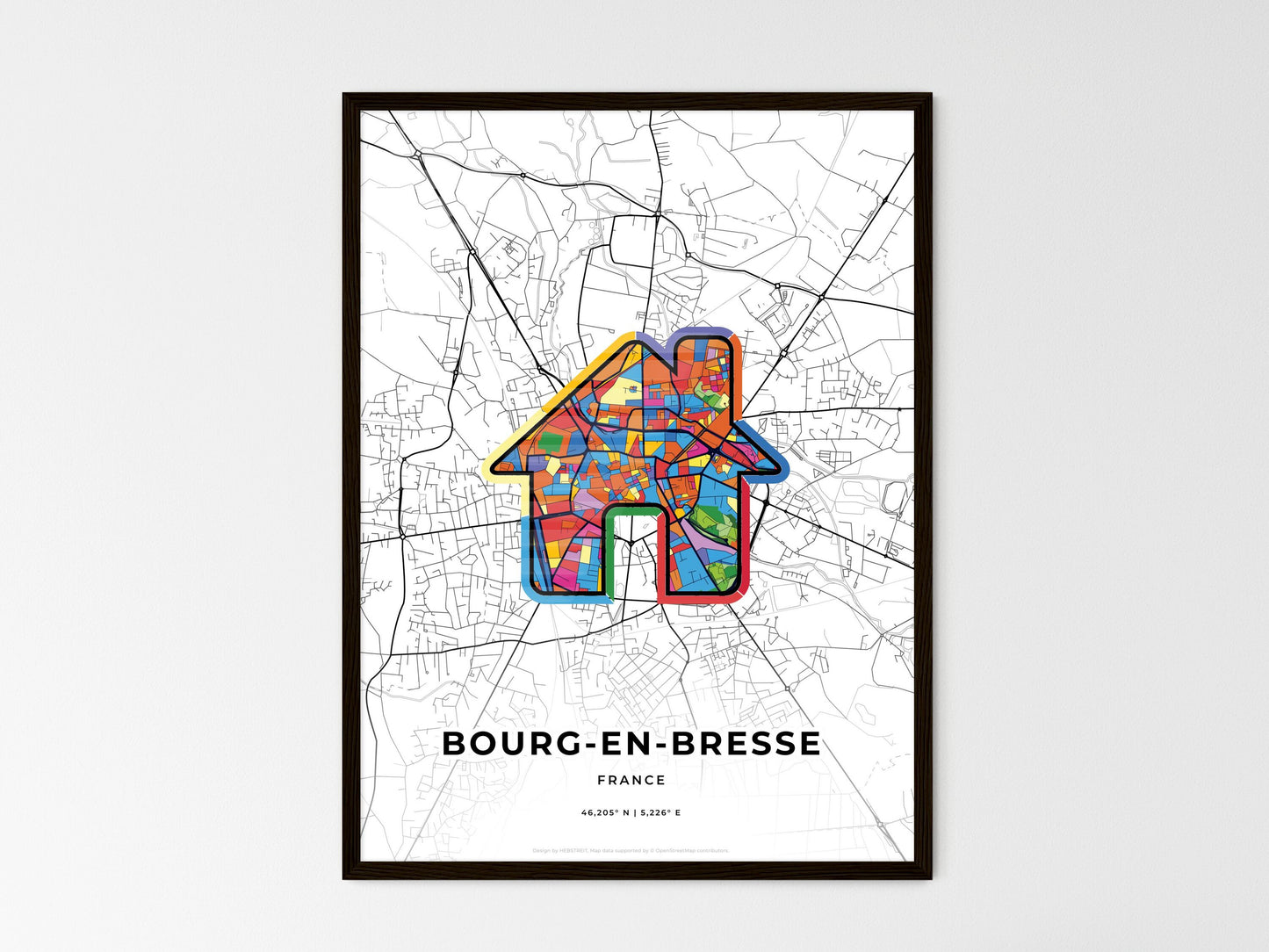 Bourg-En-Bresse France wedding art map with home icon