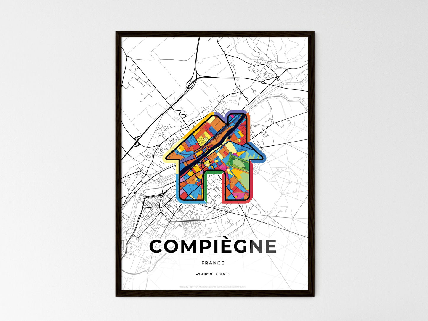 Compiègne France wedding art map with home icon