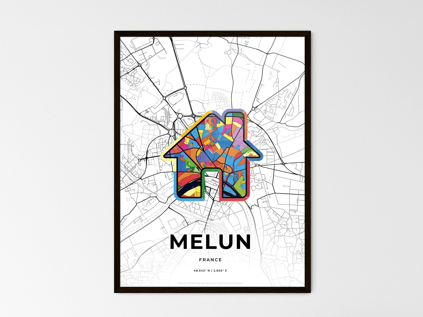 Melun France wedding art map with home icon