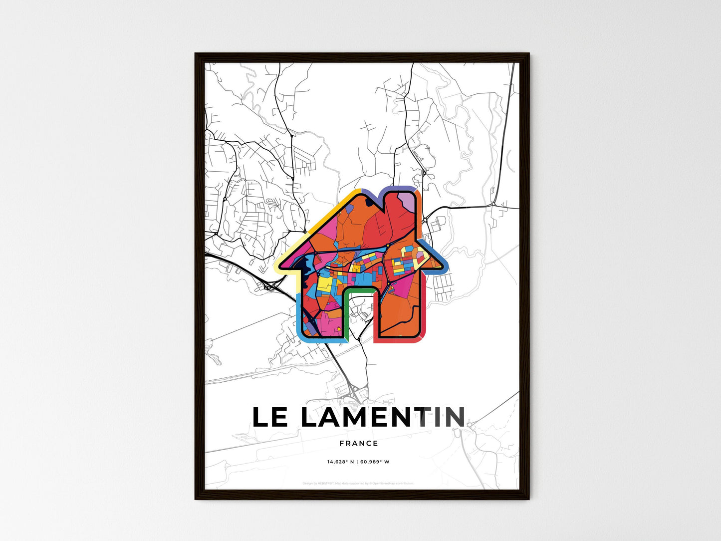 Le Lamentin France wedding art map with home icon