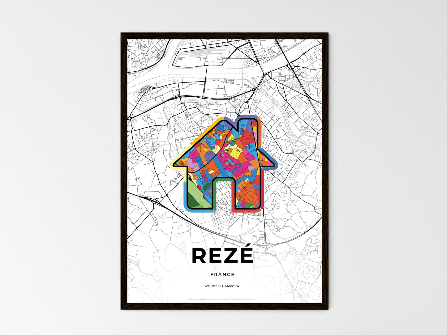 Rezé France wedding art map with home icon