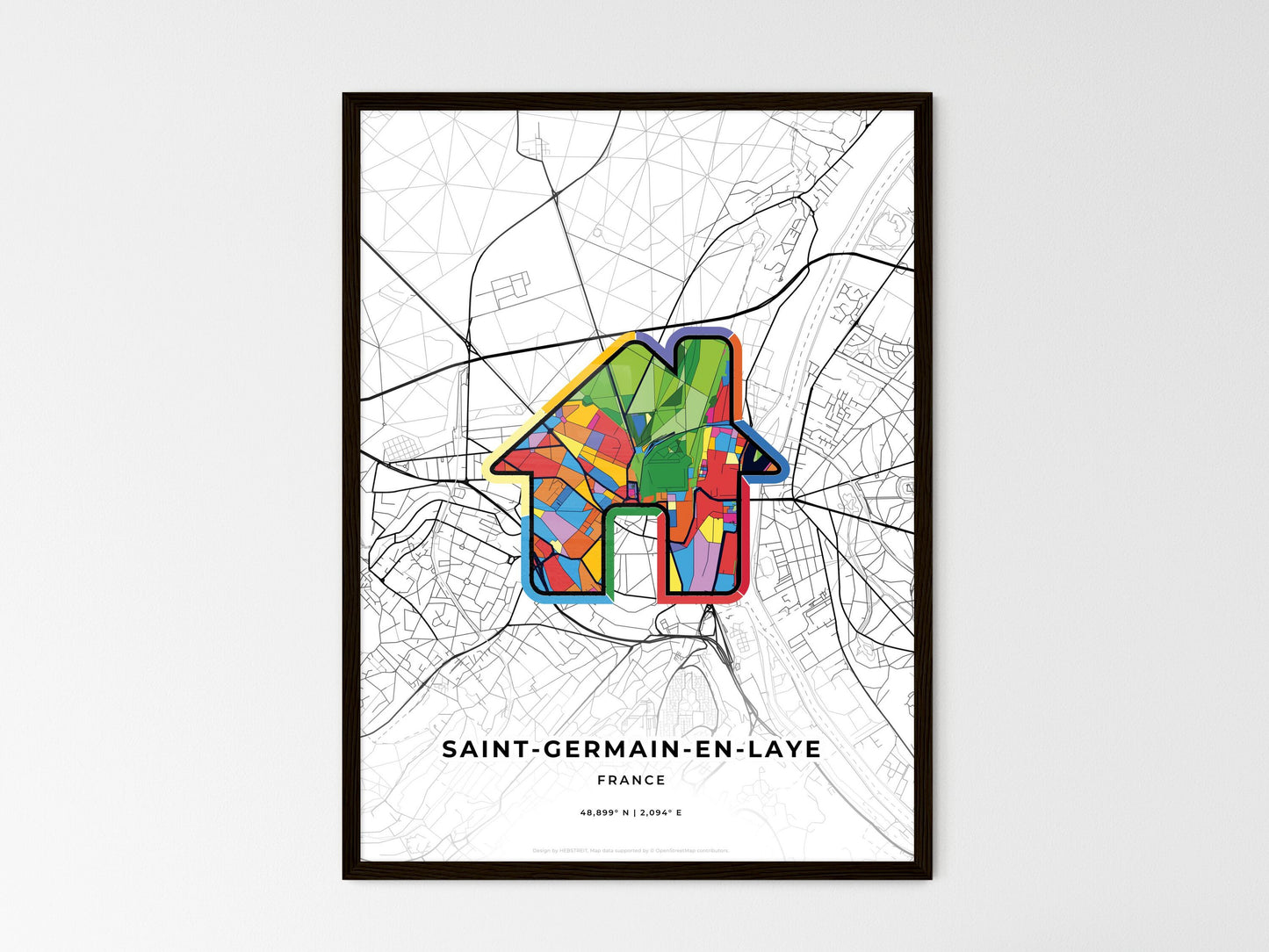 Saint-Germain-En-Laye France wedding art map with home icon