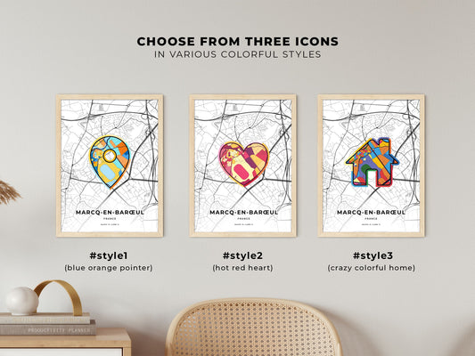 Marcq-En-Barœul France maps with colorful icons