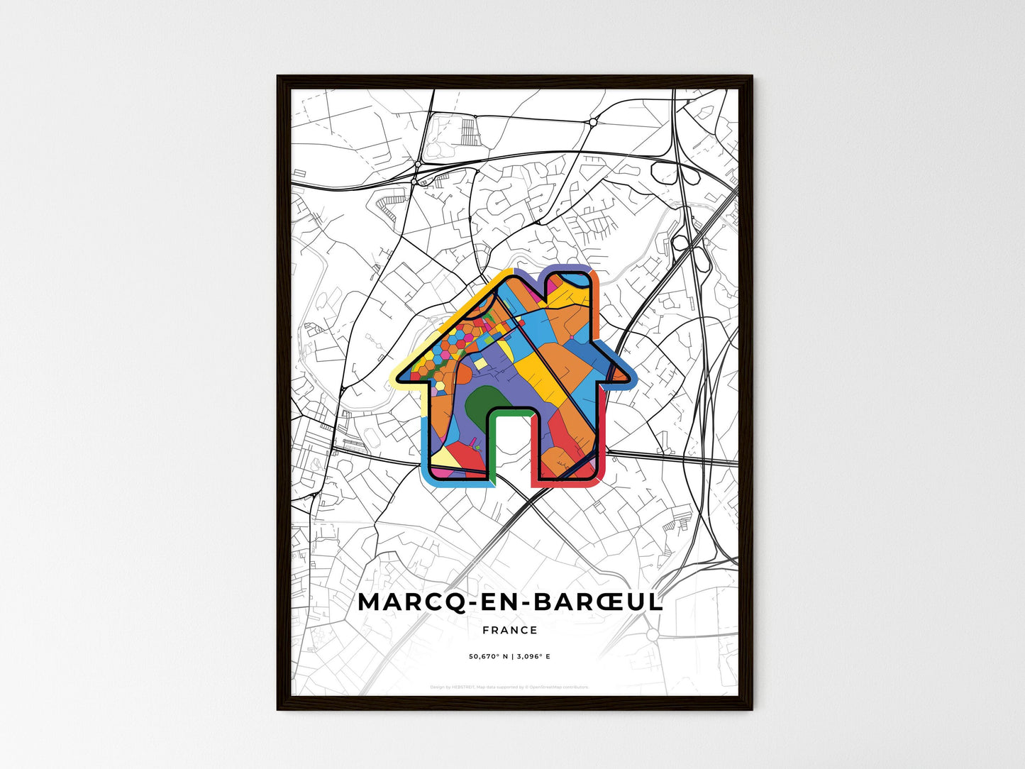 Marcq-En-Barœul France wedding art map with home icon
