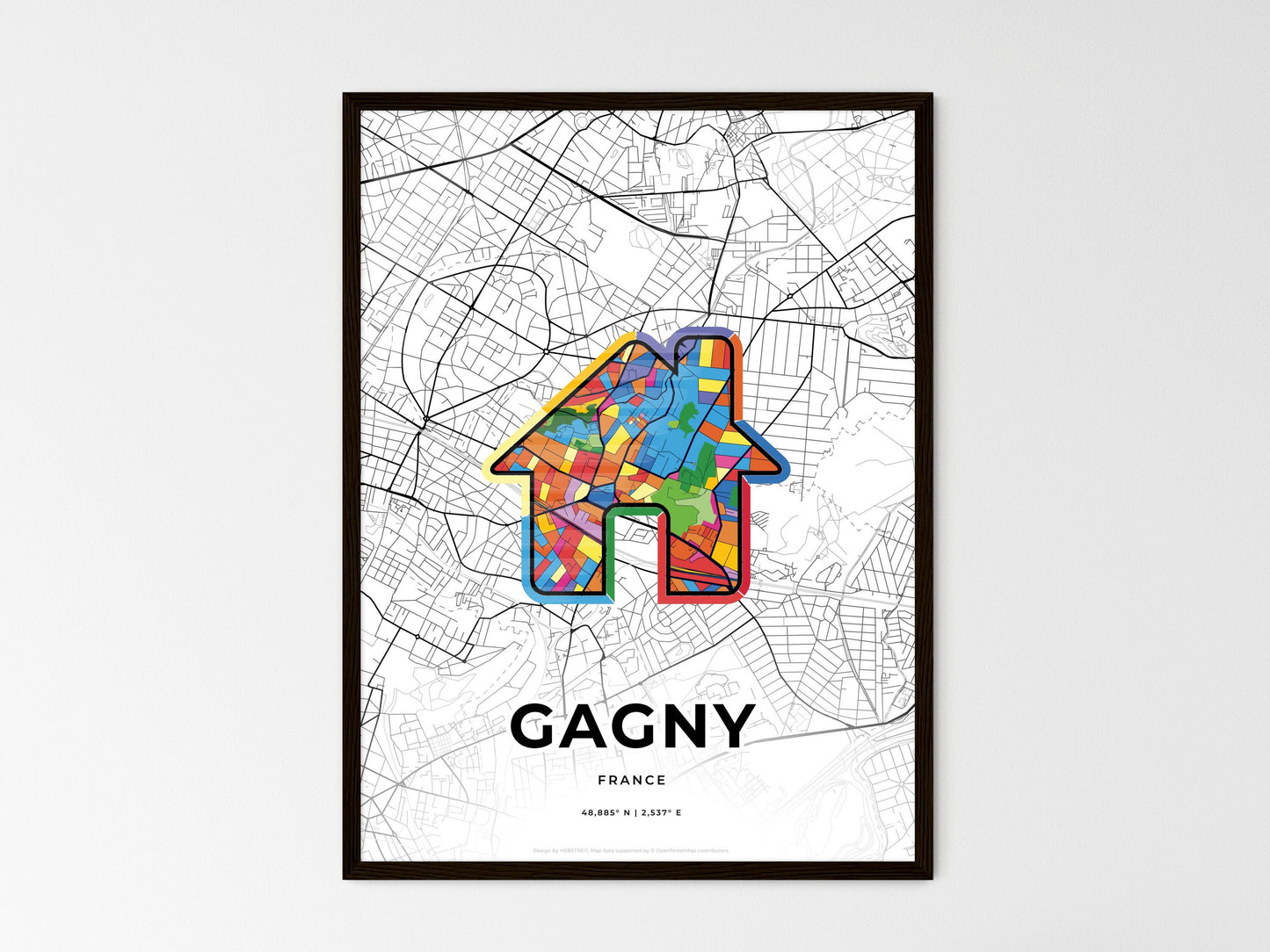Gagny France wedding art map with home icon