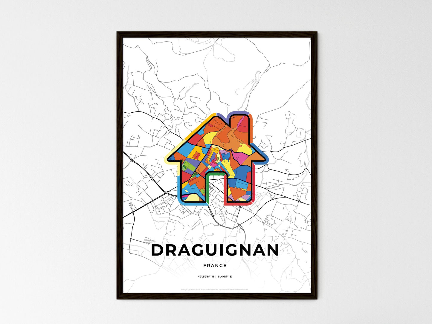 Draguignan France wedding art map with home icon