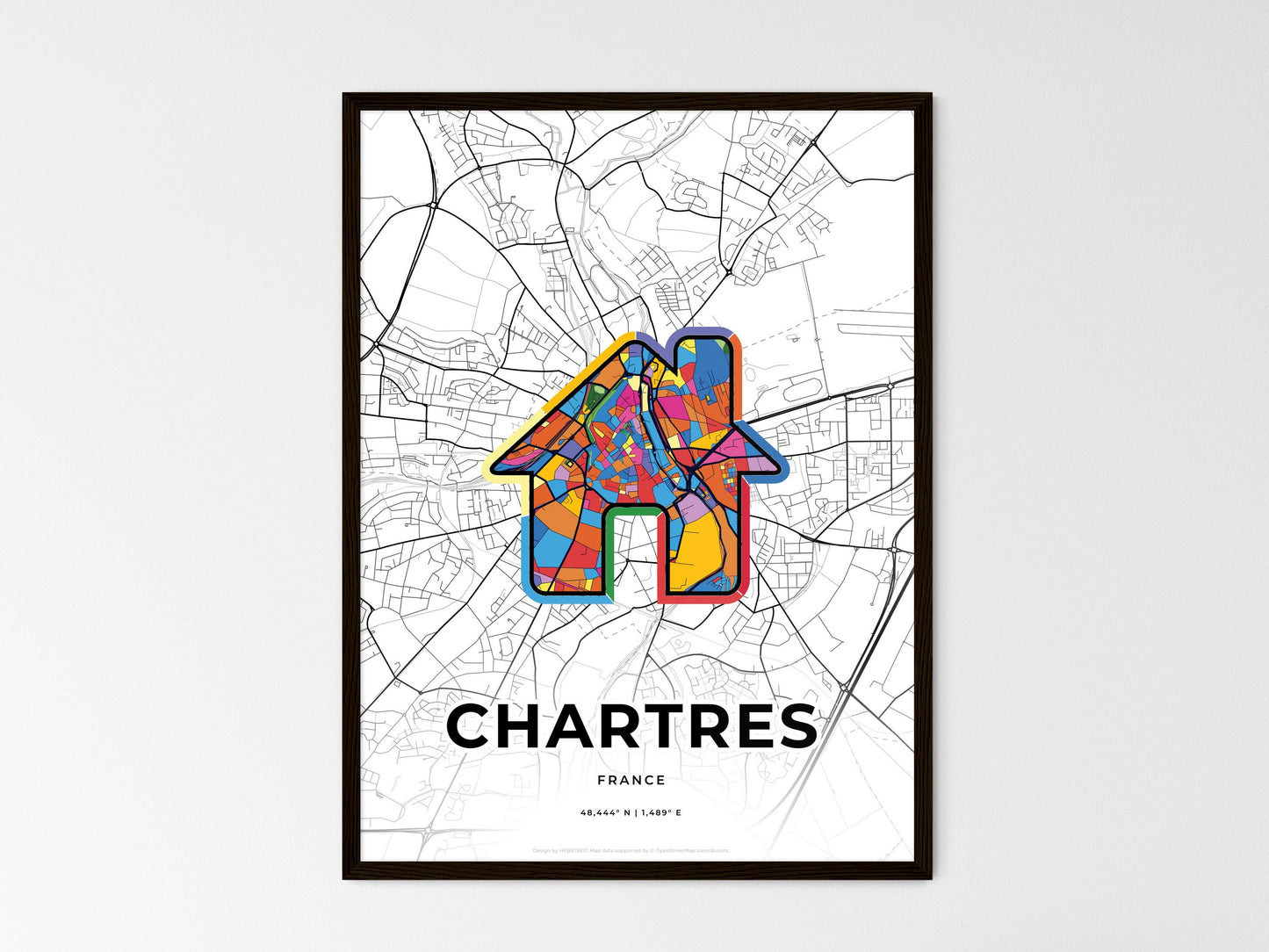 Chartres France wedding art map with home icon