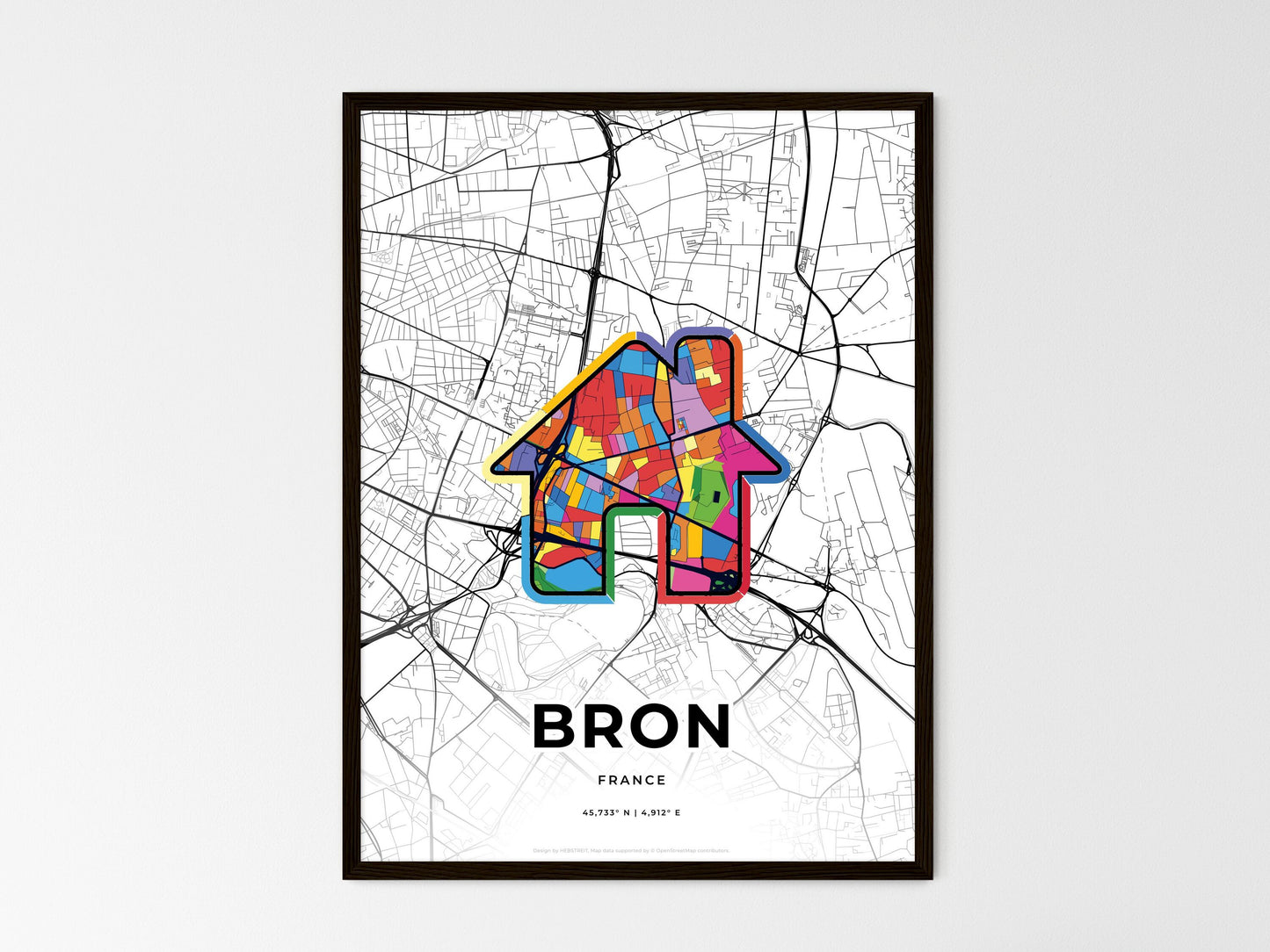 Bron France wedding art map with home icon