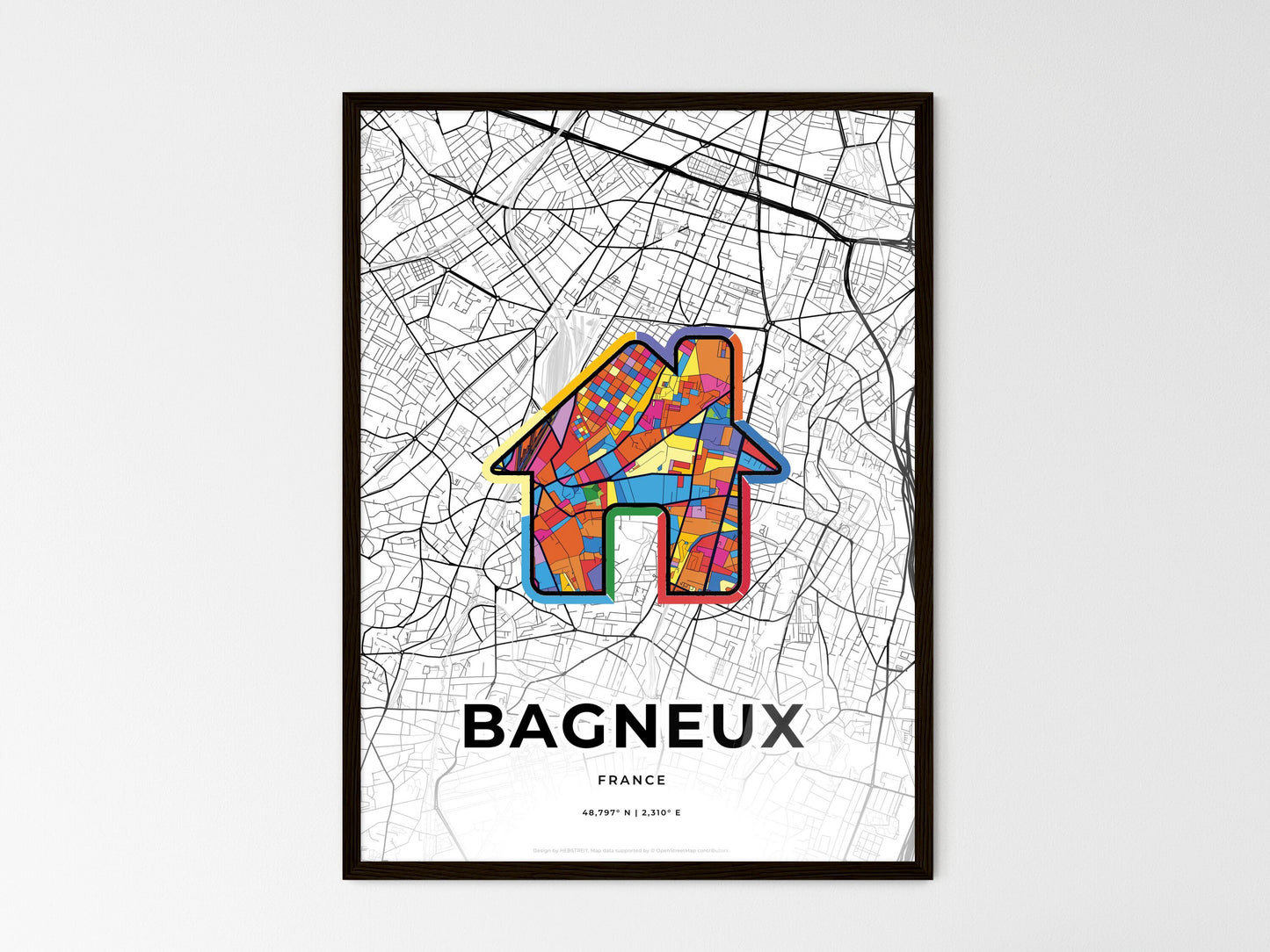 Bagneux France wedding art map with home icon