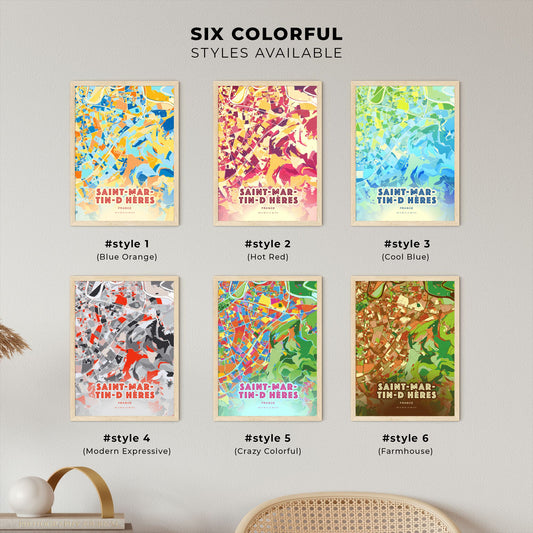 Colorful SAINT-MARTIN-D HÈRES FRANCE Fine Art Map Blue Orange