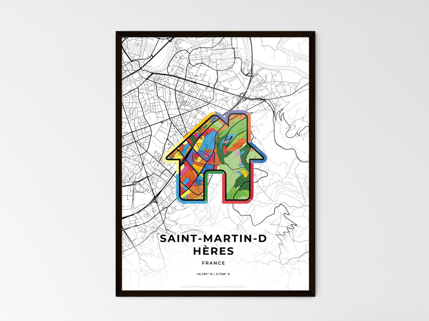 Saint-Martin-D Hères France wedding art map with home icon