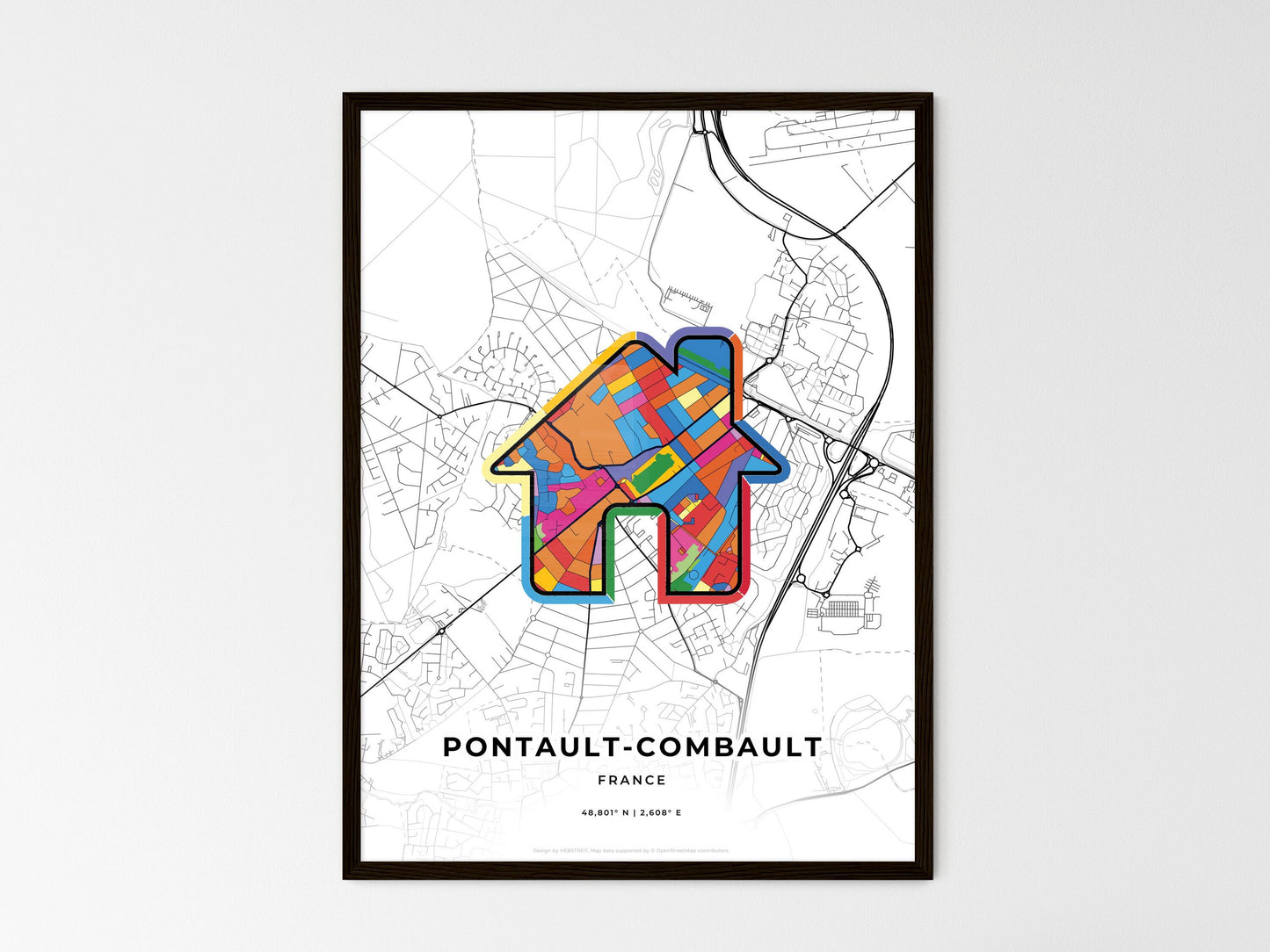 Pontault-Combault France wedding art map with home icon