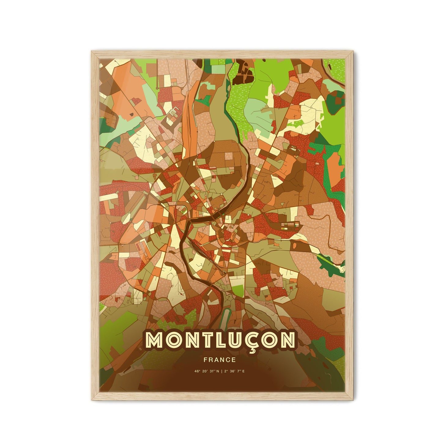 Colorful MONTLUÇON FRANCE Fine Art Map Farmhouse