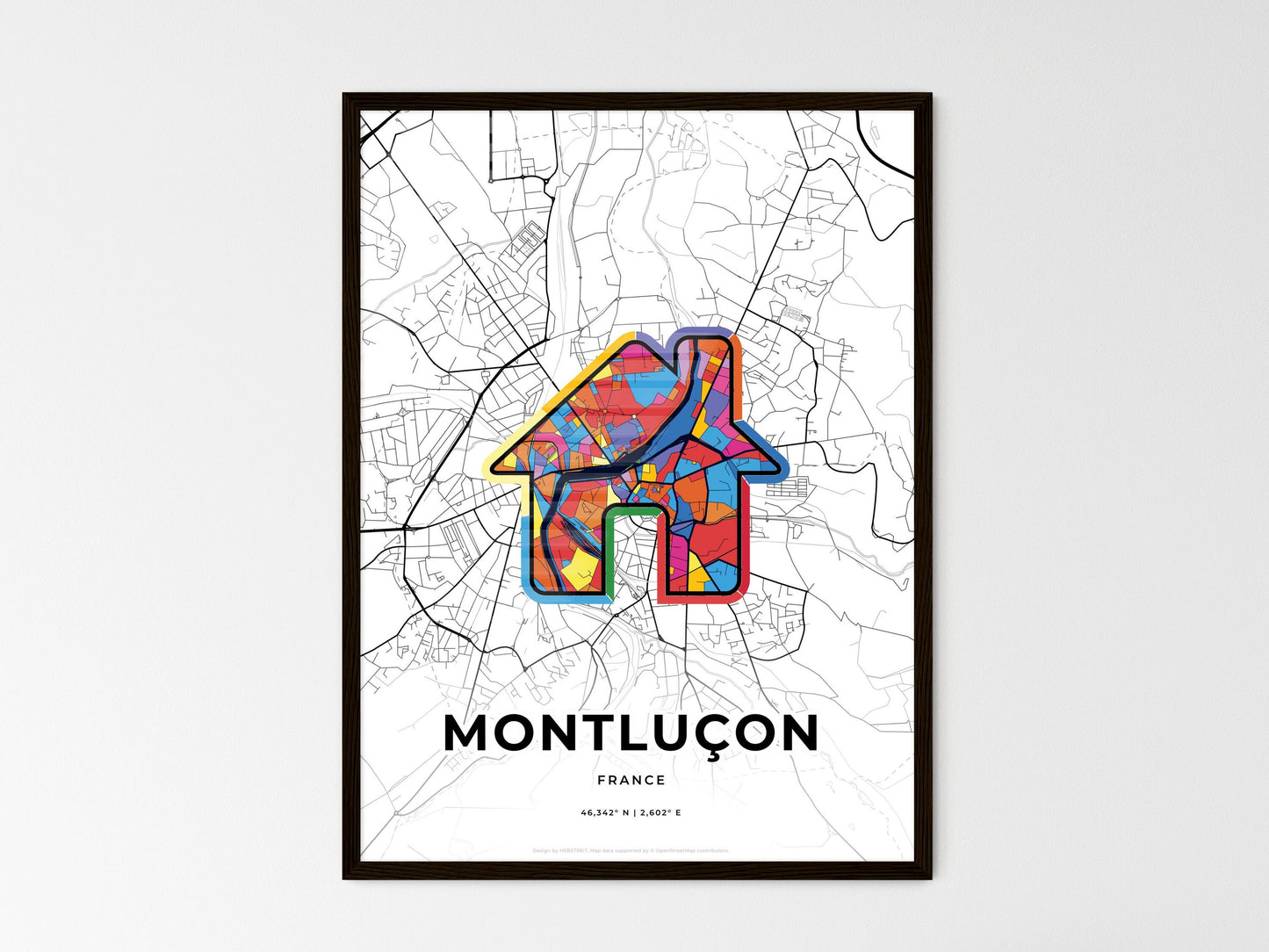Montluçon France wedding art map with home icon