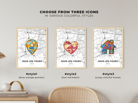Joué-Lès-Tours France maps with colorful icons
