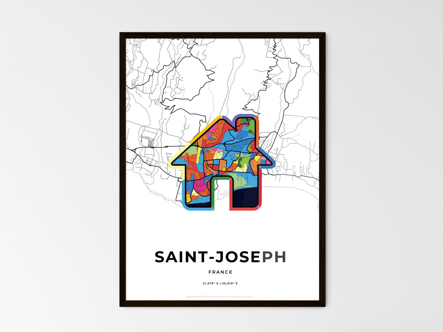 Saint-Joseph France wedding art map with home icon