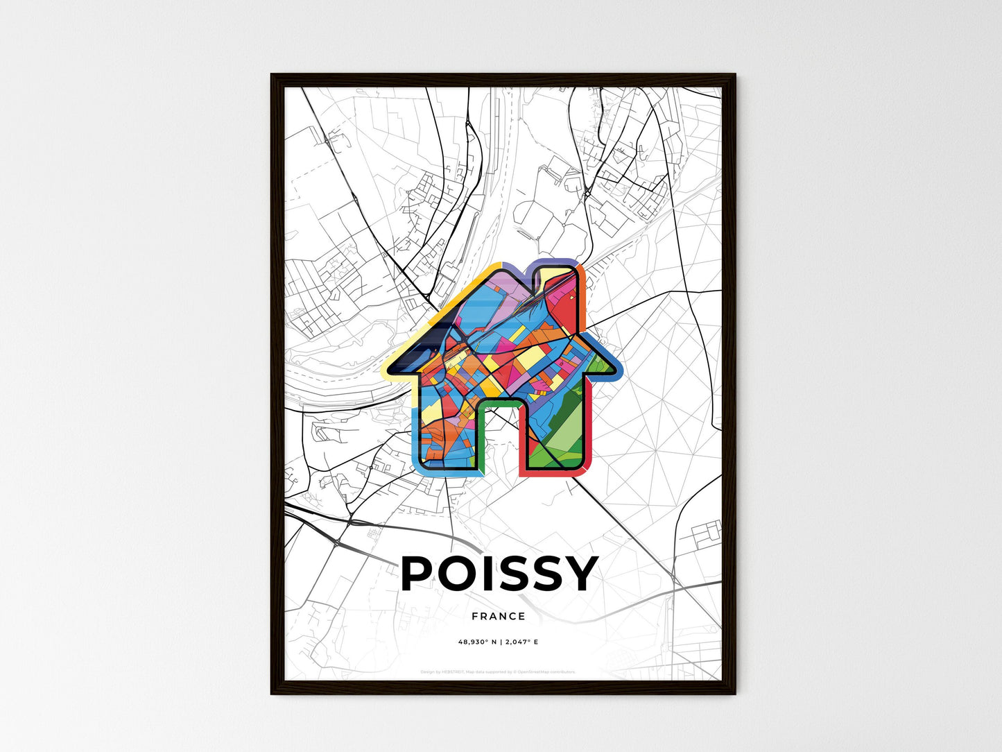 Poissy France wedding art map with home icon