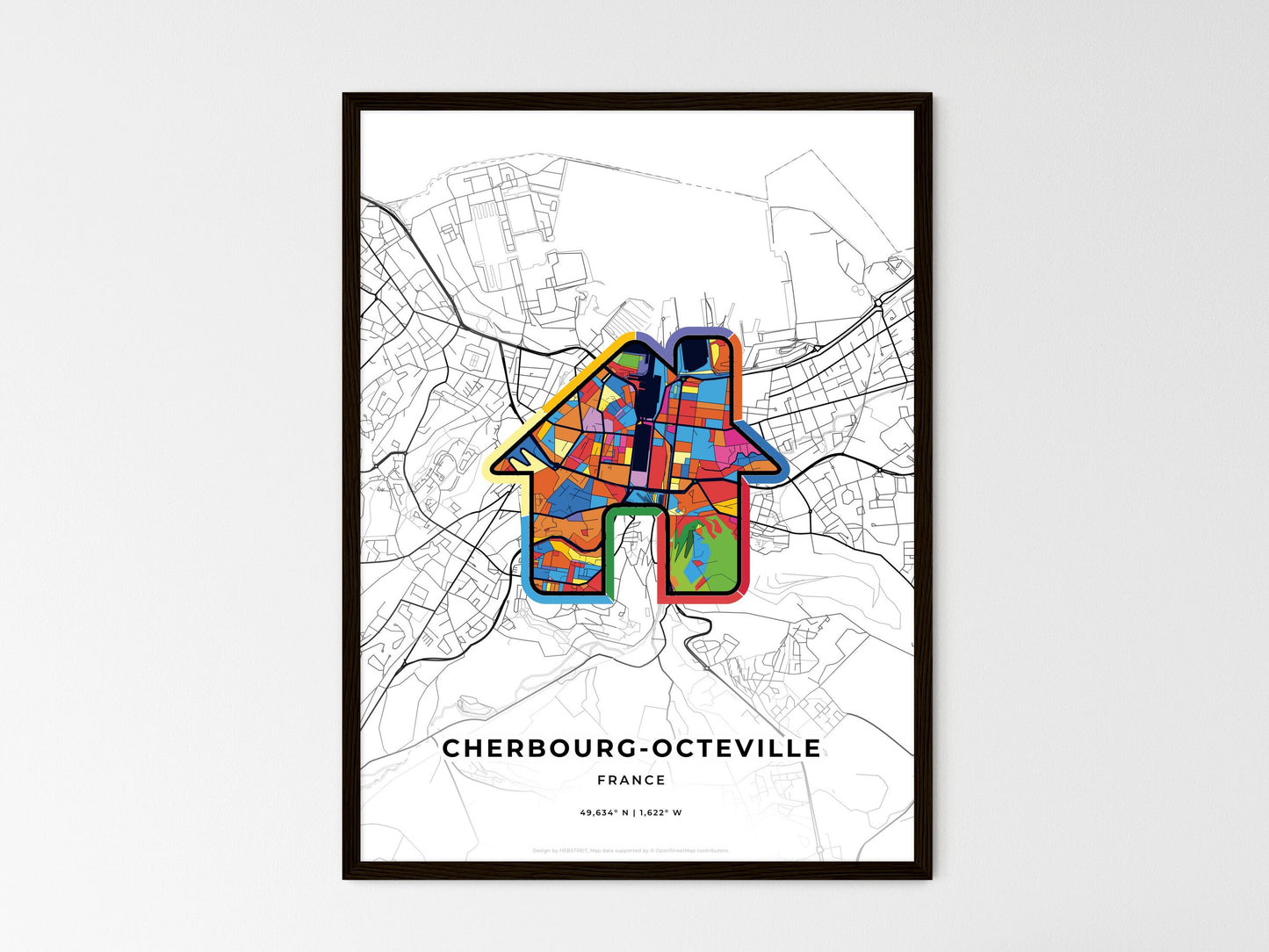 Cherbourg-Octeville France wedding art map with home icon