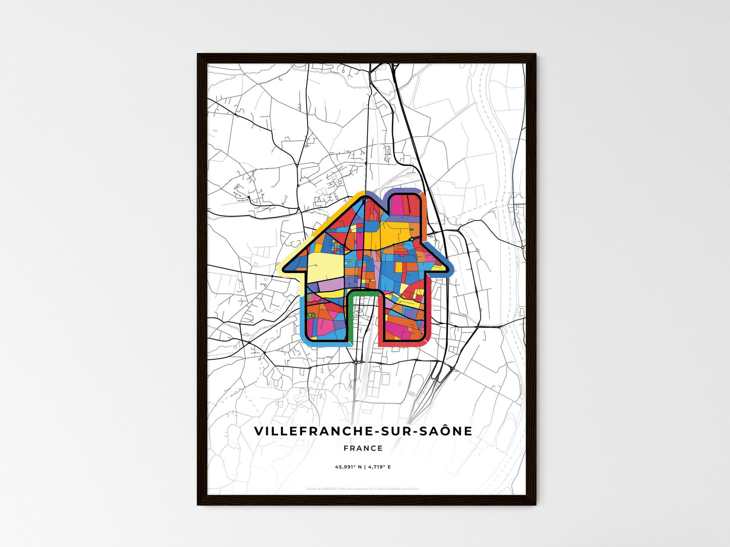 Villefranche-Sur-Saône France wedding art map with home icon