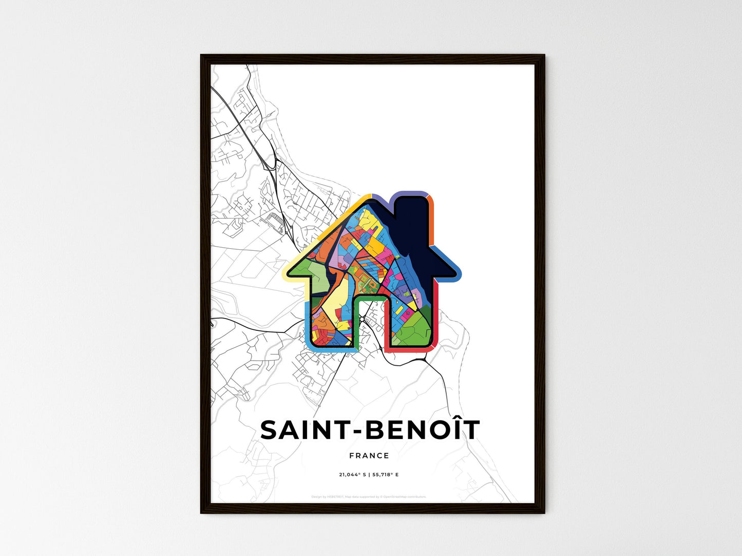 Saint-Benoît France wedding art map with home icon