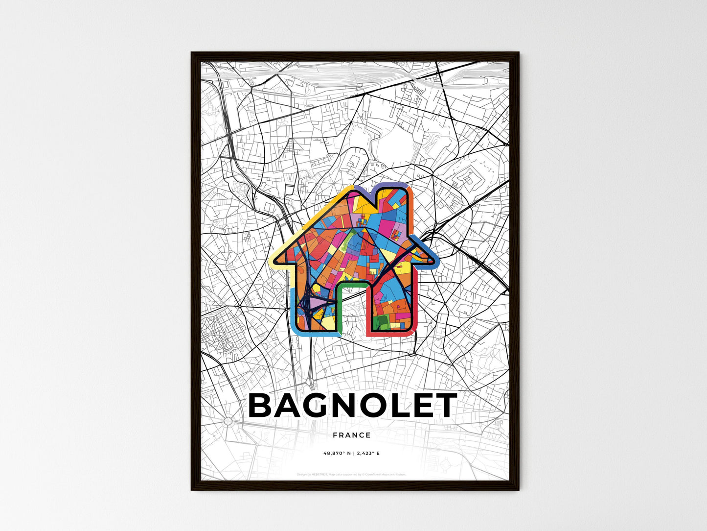 Bagnolet France wedding art map with home icon
