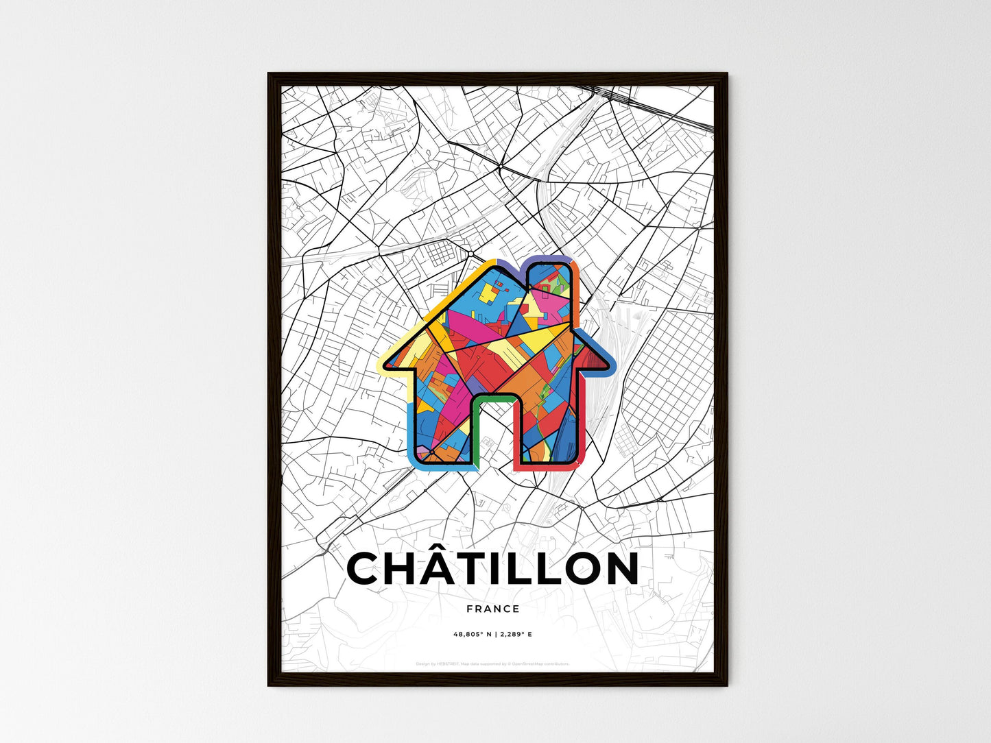 Châtillon France wedding art map with home icon