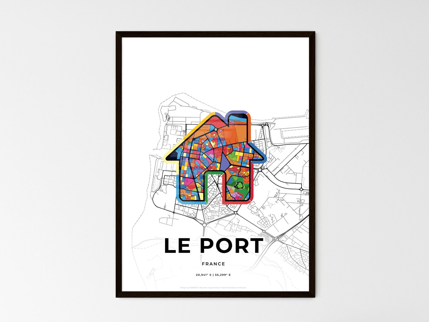 Le Port France wedding art map with home icon